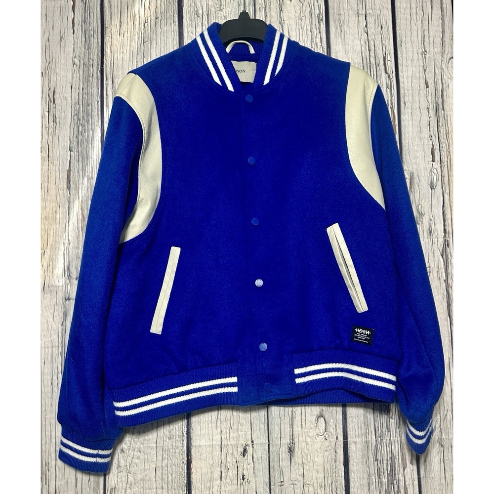 Hudson Jeans Varsity Bomber Jacket Royal‎ Blue Wool Blend Men's XL NWT $248